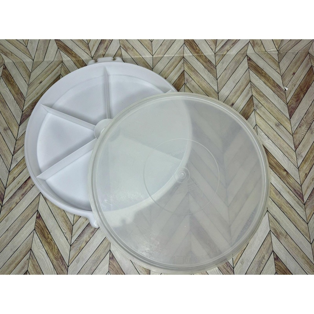 Vintage Tupperware Serving Tray White 12 inch Round 7 Compartment 224-11